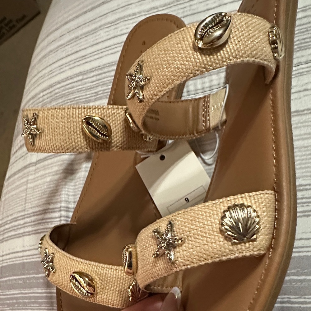 A New Day Beige Beach Shell Themed Embellished Sandals - Picture 2 of 2